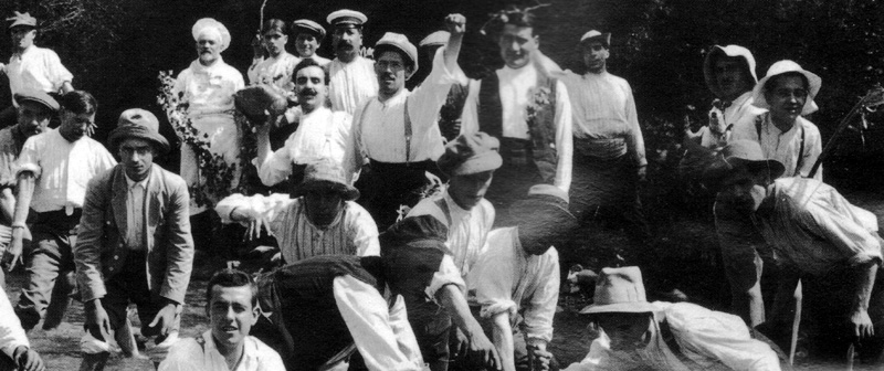 Colla "Els Campestres", excursió al riu (1914)