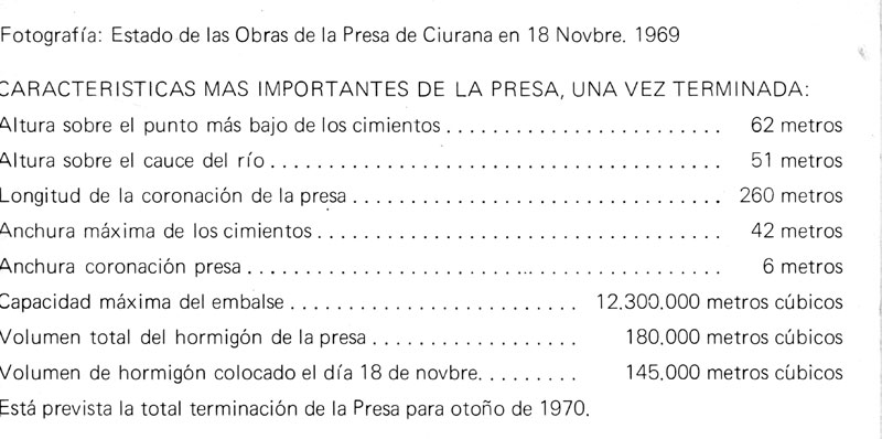 El pantà de Siurana 1969, dades